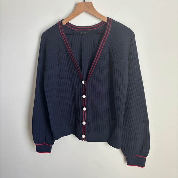 Talbots V-Neck Pearl Button Front Cardigan Sweater Navy Blue Size Large - Picture 1 of 6